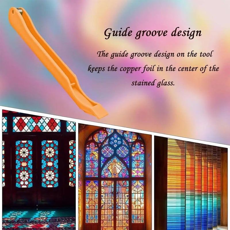 QidaiaLuck Copper Foil Hand Foiler for Stained Glass, Stained Glass Hand Foiler Tool,Copper foil Dispenser,Orange Hand Foiler for 7/32" Copper Foil Tape,Stain Glass Tools and Supplies - Image 5